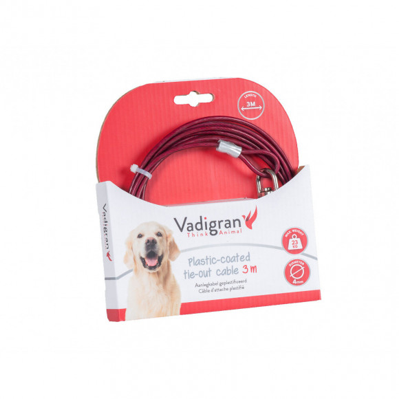 Câble D'attache Gainée Plastique Rouge 3 Mètres. Max 23 Kg Pour Chien. - Vadigran - Va-13593