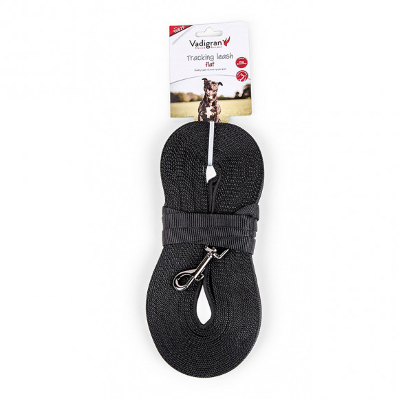 Laisse De Pistage Nylon Plat. 15 Mètres X 15 Mm. Couleur Noir. Pour Chien. - Vadigran - Va-16829
