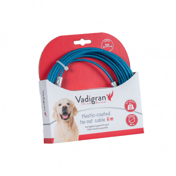 Câble D'attache Gainée Plastique Bleu 6 Mètres. Max 23 Kg Pour Chien. - Vadigran - Va-13594