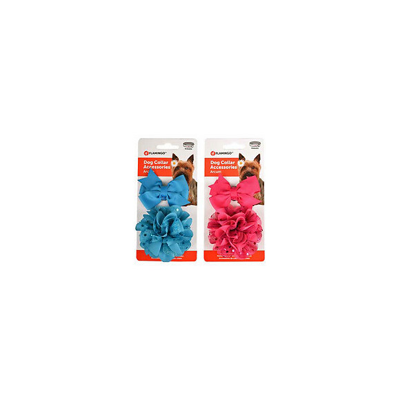 Accessoire Pour Collier 1 Noeud Et 1 Fleur.  Bleu Ou Rose . Pour Chien - Flamingo Pet Products - Fl-518992