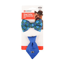 Accessoire Pour Collier  1 Cravate Et  1 Noeud Papillon. Bleu Ou Rouge. Pour Chien - Flamingo Pet Products - Fl-518993