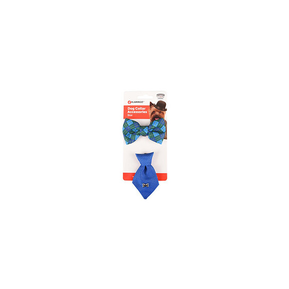 Accessoire Pour Collier  1 Cravate Et  1 Noeud Papillon. Bleu Ou Rouge. Pour Chien - Flamingo Pet Products - Fl-518993
