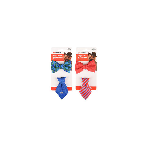 Accessoire Pour Collier  1 Cravate Et  1 Noeud Papillon. Bleu Ou Rouge. Pour Chien - Flamingo Pet Products - Fl-518993