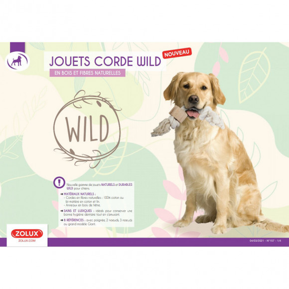 Corde Wild Mix Giant 2 Nœuds. Taille Ø 3 Cm X 40 Cm. Jouet Pour Chien. - Zolux - Zo-480458