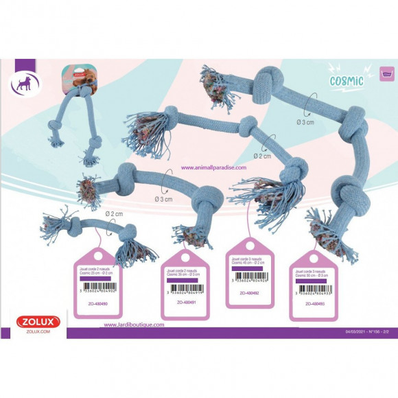 Corde Cosmic  2 Nœuds. Taille Ø 2 Cm X 25 Cm. Jouet Pour Chien. - Zolux - Zo-480490