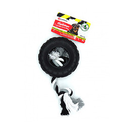 Jouet Caoutchouc Gladiator Pneu Et Corde 15 Cm Noir Pour Chien - Flamingo Pet Products - Fl-518079
