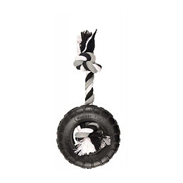 Jouet Caoutchouc Gladiator Pneu Et Corde 15 Cm Noir Pour Chien - Flamingo Pet Products - Fl-518079