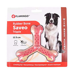 Jouet Pour Chien 12.5 Cm .saveo Os Triple Parfum Boeuf. Caoutchouc - Flamingo Pet Products - Fl-519530