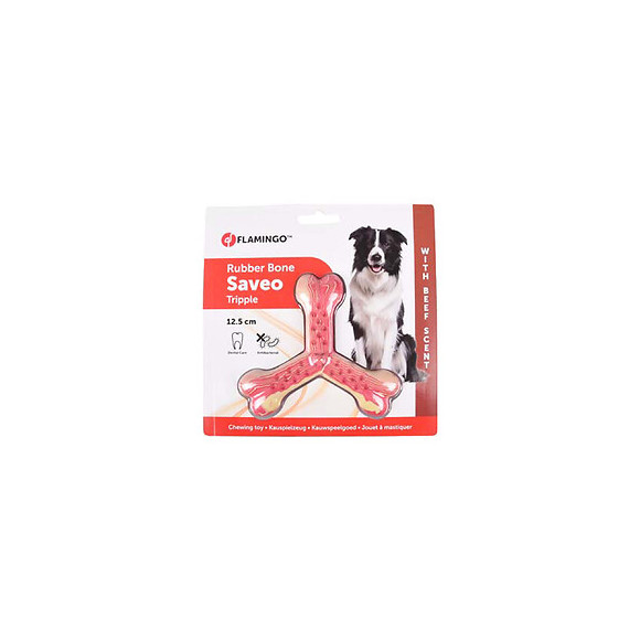 Jouet Pour Chien 12.5 Cm .saveo Os Triple Parfum Boeuf. Caoutchouc - Flamingo Pet Products - Fl-519530