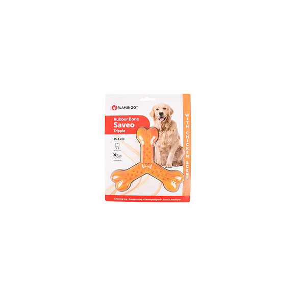 Jouet Pour Chien Saveo 15.5 Cm. Os Triple Parfum Poulet. Caoutchouc - Flamingo Pet Products - Fl-519525