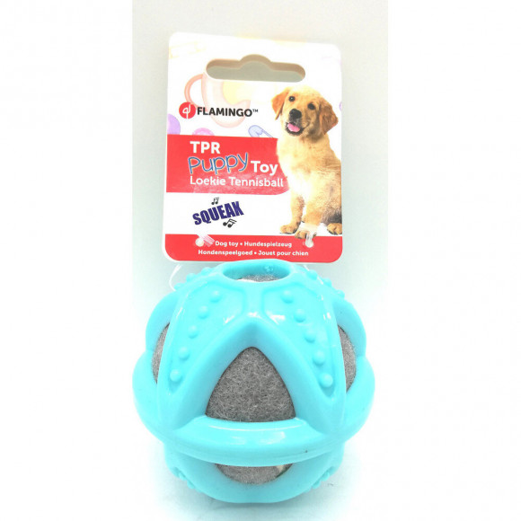 1 Balle Tpr Avec Balle De Tennis.  Pour Chiot. Loekie. Ø 8 Cm Couleur Bleu , Gris - Flamingo Pet Products - Fl-519713