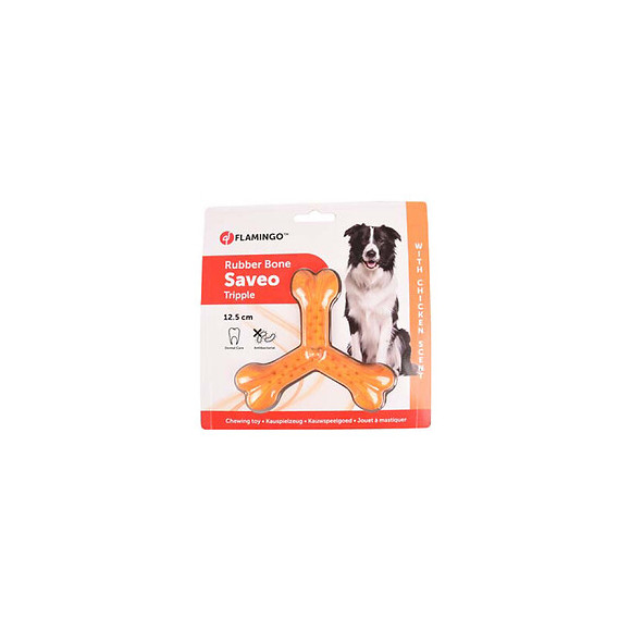 Jouet Pour Chien Saveo 12.5 Cm. Os Triple Parfum Poulet . Caoutchouc - Flamingo Pet Products - Fl-519524