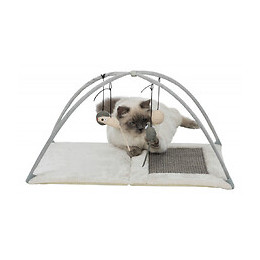 Trixie Tapis Griffoir - 60 X 33 X 42 Cm - Avec Jouets Suspendus A Un Fil - Gris Clair - Pour Chat