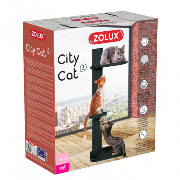 Arbre À Chat City Cat N°3. Taille Hauteur 148 Cm. Poteau Ø 17 Cm. Couleur Gris. - Zolux - Zo-504125gri