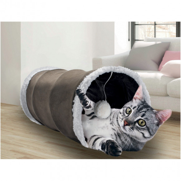 Tunnel Peluche À Bruissement. Ø 24.5 Cm X 50 Cm. Brun. Pour Chats. - Vadigran - Va-13757