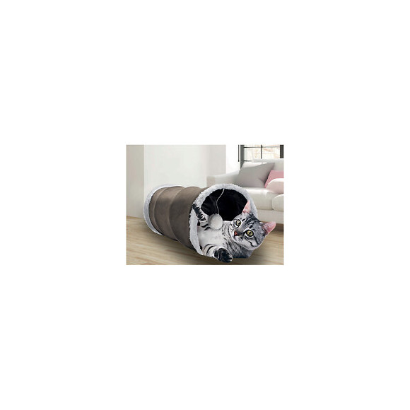 Tunnel Peluche À Bruissement. Ø 24.5 Cm X 50 Cm. Brun. Pour Chats. - Vadigran - Va-13757