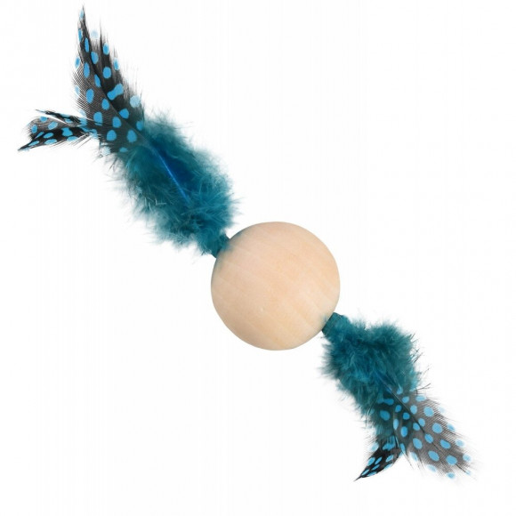 Jouet 1 Balle En Bois Avec Plume. 13 X 4 Cm. Jouet Pour Chat. Couleur Aléatoire. - Flamingo Pet Products - Fl-561066