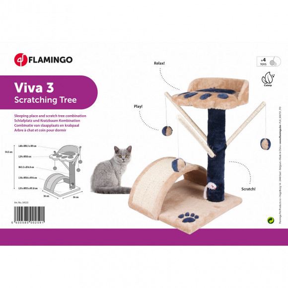 Arbre A Chat Viva 3, Taille 36 X 36 Cm Hauteur 54 Cm, Couleur Beige. - Flamingo Pet Products - Fl-5334535