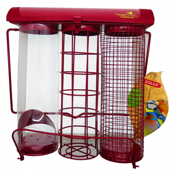 Mangeoire Trio Grenat. 20 X 9 X Hauteur 22.5 Cm . Pour Oiseaux - Zolux - Zo-170117