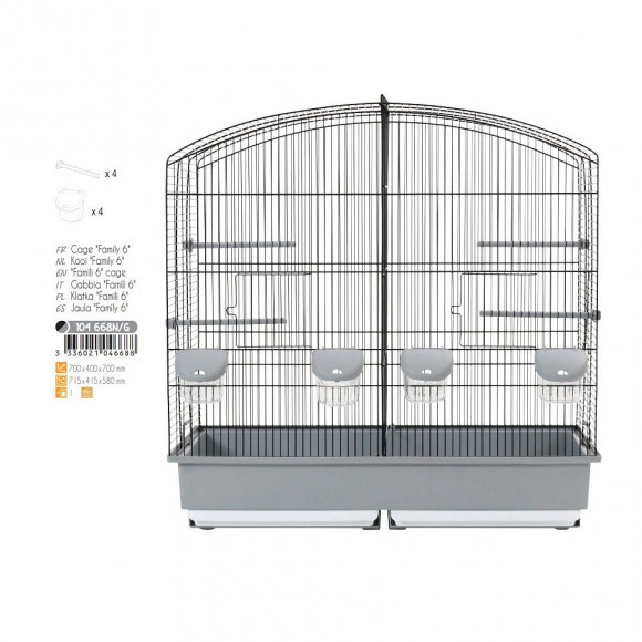 Cage Familly 6 Noir-gris. 70 X 40 X 70 De Hauteur. Pour Oiseaux. - Zolux - Zo-104668n/g