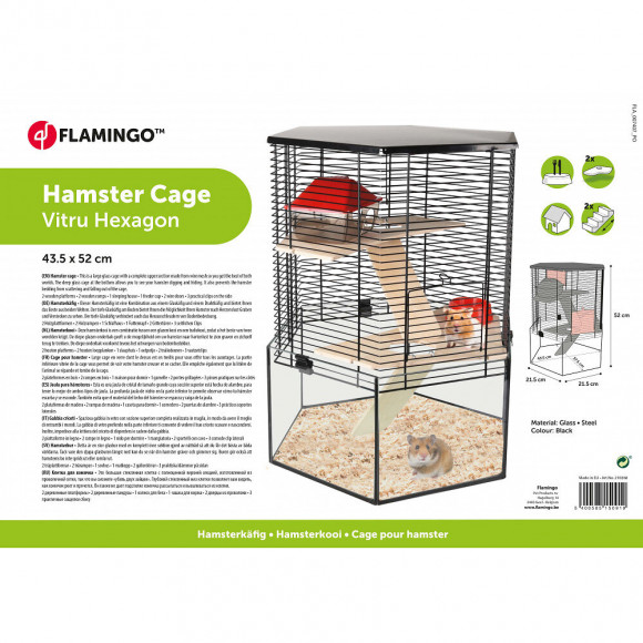 Cage Pour Hamster Vitru Hexagone. 43.5 X 52 Cm. Pour Rongeur - Flamingo Pet Products - Fl-210268