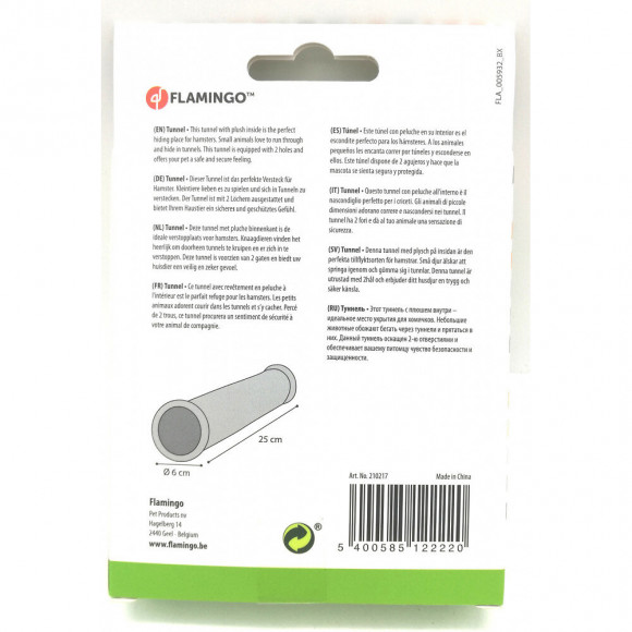 Tunnel Pour Hamster. Clavio .ø 6 Cm X 25 Cm. Pour Rongeurs - Flamingo Pet Products - Fl-210217