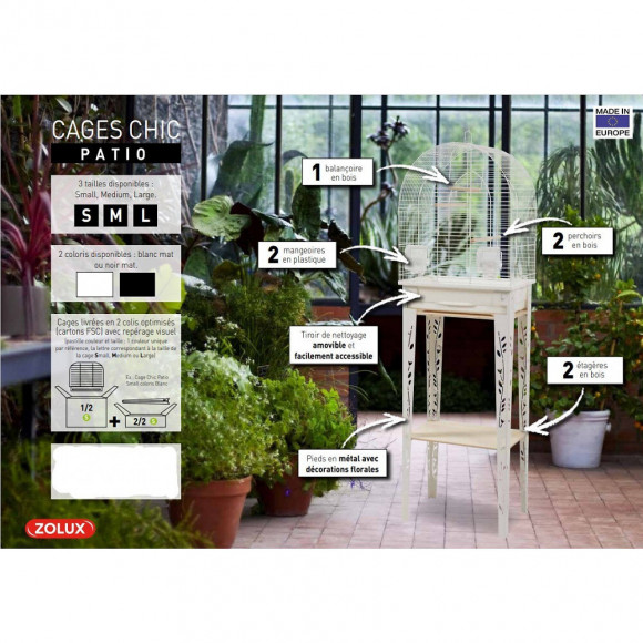 Cage Et Meuble Chic Patio. Taille M.  44.5 X 28 X Hauteur 133 Cm. Couleur Noir. - Zolux - Zo-104184noi