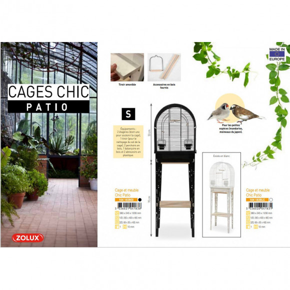 Cage Et Meuble Chic Patio. Taille S.  38 X 24.5 X Hauteur 123 Cm. Couleur Noir. - Zolux - Zo-104183noi