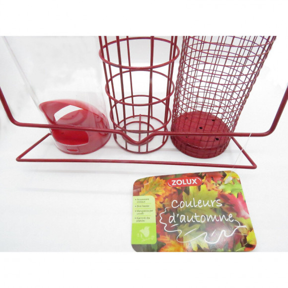 Mangeoire Trio Rouge. 20 X 9 X Hauteur 22.5 Cm . Pour Oiseaux - Zolux - Zo-170502