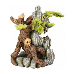 Racine Et Rocher Avec Plante Plastique, 14 X 12 X 20 Cm. Décoration Pour Aquarium. - Flamingo Pet Products - Fl-410183