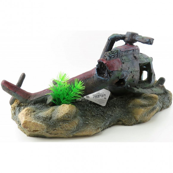 Hélicoptère Azur.  35 X 19 X 15 Cm. Décoration Aquarium. - Flamingo Pet Products - Fl-410207