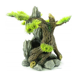 Racine Et Rocher Avec Plante Plastique, 14 X 12 X 20 Cm. Décoration Pour Aquarium. - Flamingo Pet Products - Fl-410183