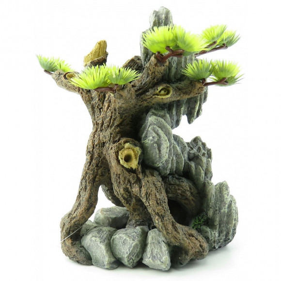 Racine Et Rocher Avec Plante Plastique, 14 X 12 X 20 Cm. Décoration Pour Aquarium. - Flamingo Pet Products - Fl-410183