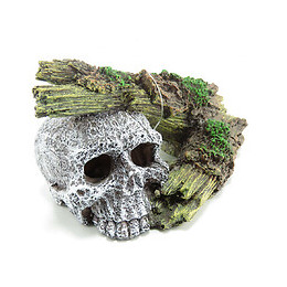 Tête De Mort Avec Souche Rondin, 16 X 9 X 7 Cm. Décoration Aquarium. - Flamingo Pet Products - Fl-410214