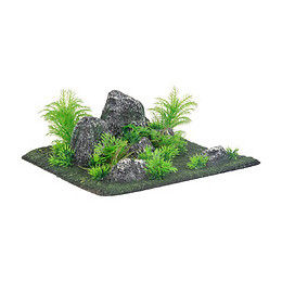 Décoration Condroz  Quadrilatère Roche + Plante. 29 X 29 X 10 Cm. Aquarium. - Flamingo Pet Products - Fl-410352