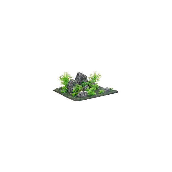 Décoration Condroz  Quadrilatère Roche + Plante. 29 X 29 X 10 Cm. Aquarium. - Flamingo Pet Products - Fl-410352