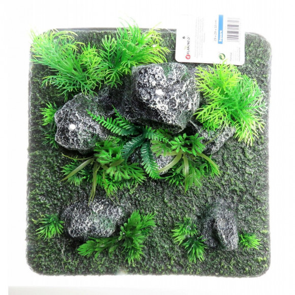 Décoration Condroz  Quadrilatère Roche + Plante. 29 X 29 X 10 Cm. Aquarium. - Flamingo Pet Products - Fl-410352