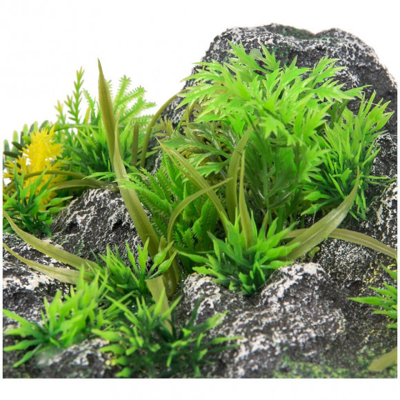 Décoration Condroz  Angle. Roche + Plante. 23 X 22 X 8.5 Cm. Aquarium. - Flamingo Pet Products - Fl-410350