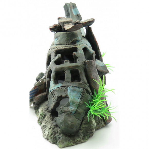 Hélicoptère Azur. 41 X 14 X 15 Cm. Décoration Aquarium. - Flamingo Pet Products - Fl-410206