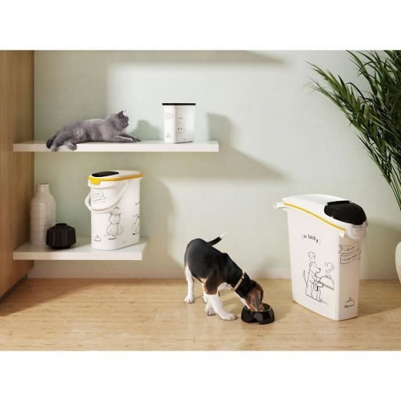 Curver Conteneur De Nourriture Le Diner Est Servi - 4 Kg - 10 L - Blanc Et Noir - Pour Chat