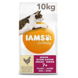 Iams Vitality Croquettes Premium Chats Seniors - Au Poulet Frais - Sans Ogm Colorant Arome Artificiel - Sac Refermable 10 Kg