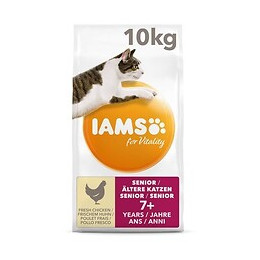 Iams Vitality Croquettes Premium Chats Seniors - Au Poulet Frais - Sans Ogm Colorant Arome Artificiel - Sac Refermable 10 Kg