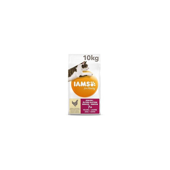 Iams Vitality Croquettes Premium Chats Seniors - Au Poulet Frais - Sans Ogm Colorant Arome Artificiel - Sac Refermable 10 Kg