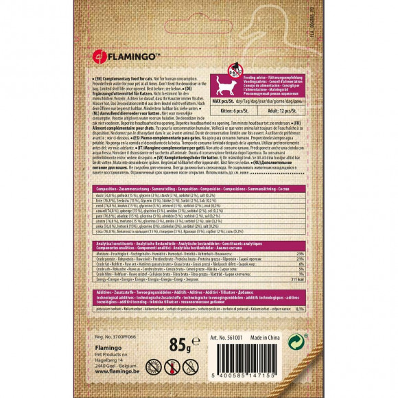 Friandise Lamelles De Canard Et Cabillaud. Hapki Bbq. Pour Chat . 85 G. Sans Gluten. - Flamingo Pet Products - Fl-561001