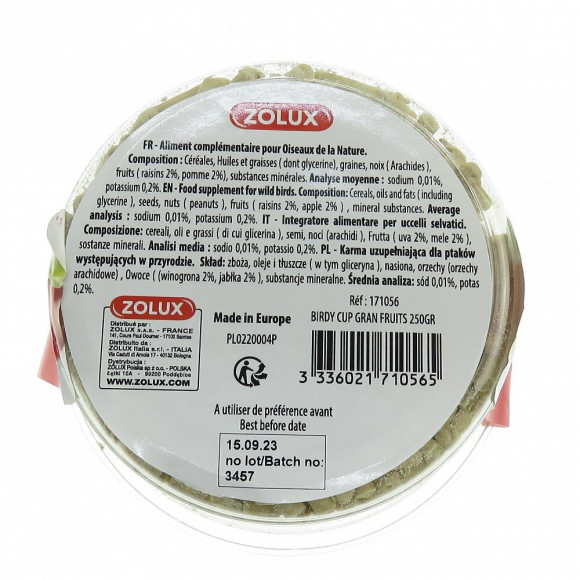 Birdy Cup Granules Avec Des Fruits 250 Grammes .pour Oiseaux - Zolux - Zo-171056