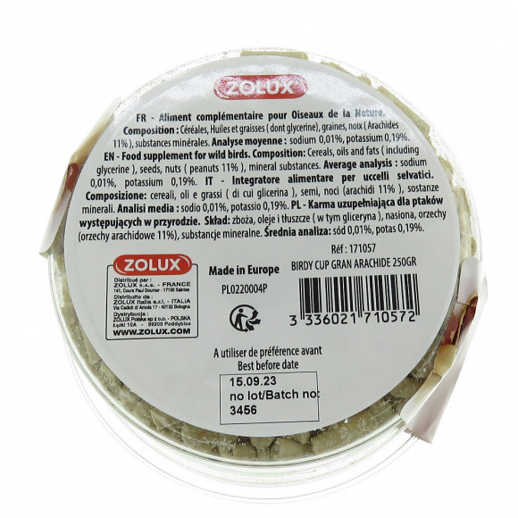 Birdy Cup Granules Avec Arachides 250 Grammes .pour Oiseaux - Zolux - Zo-171057