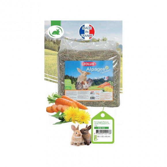 Foin Alpage Premium. Carotte Et Pissenlit. 1 Kg. Pour Rongeur. - Zolux - Zo-212113