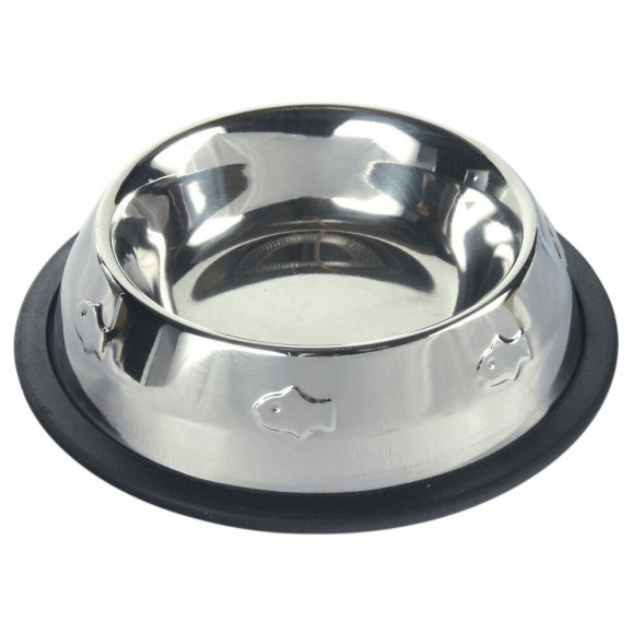 200 Ml , Gamelle En Acier Inox Pour Chat Avec Motif Poisson En Relief, Ø 15 Cm. - Trixie - Tr-24870