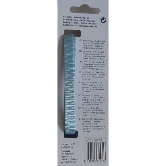 Collier Réglable De 19 À 30 Cm. Couleur Bleu Clair Avec Clochette. Pour Chat - Flamingo Pet Products - Fl-1031199
