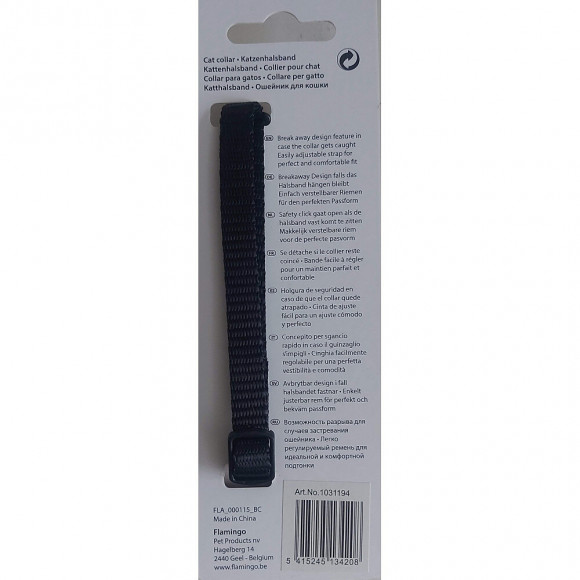 Collier Réglable De 19 À 30 Cm. Couleur Noir Avec Clochette. Pour Chat - Flamingo Pet Products - Fl-1031194